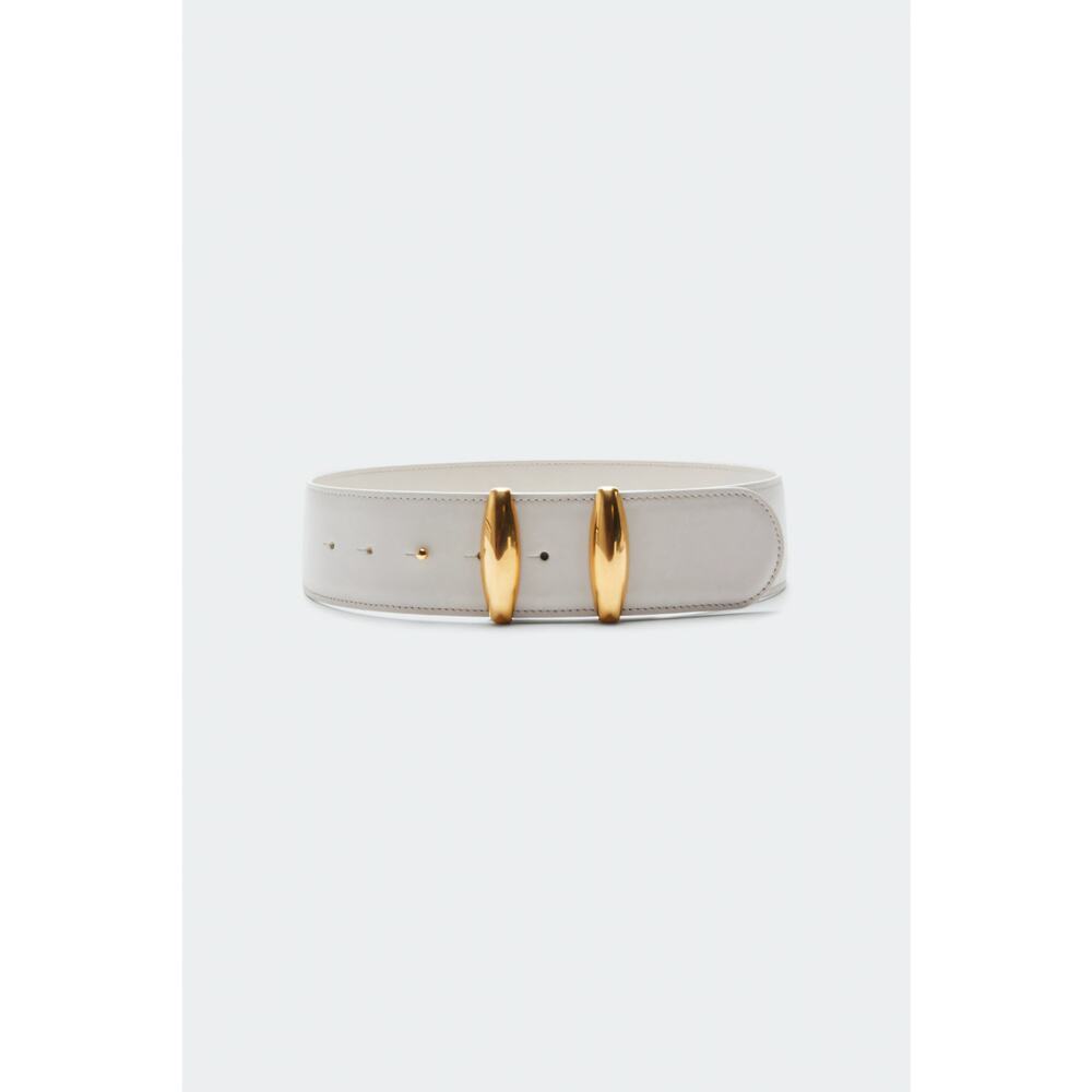 Altuzarra Ivory Calf Leather Belt Gold Hardware Hook Closure Size S  Retail $395